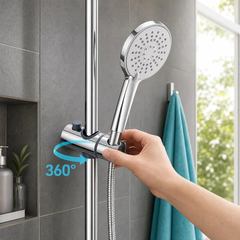 Universal 25mm Shower Head Holder Bracket 360° Rotation Handheld Slider Clamp Adjustable Riser Rail Mount Chrome Plated