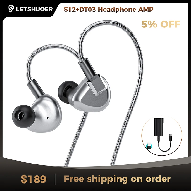 Letshuoer S12 Wired In-ear Hifi Earphones Planar Driver IEMs Hi Fi Headphone Audio Monitor and DT03 DAC