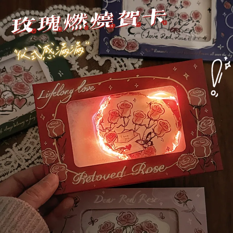 4pcs Handmade DIY Burning Greeting Card Handicraft Envelope Christmas Greeting Card Wrapped Handwritten Paper Burning Magic Card
