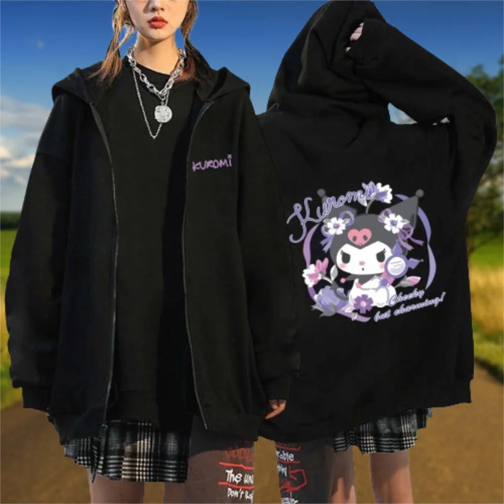 

2025 модные супер крутые толстовки, женские толстовки на молнии Sanrio Hello Kitty Kuromi, женская осенне-зимняя толстовка с длинными рукавами