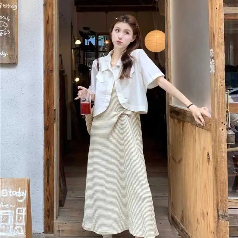 

Gentle Fairy ort Sve irt Women's Summer New Match Strap Dr Ele Open Cardigan Outerwear Collar Color