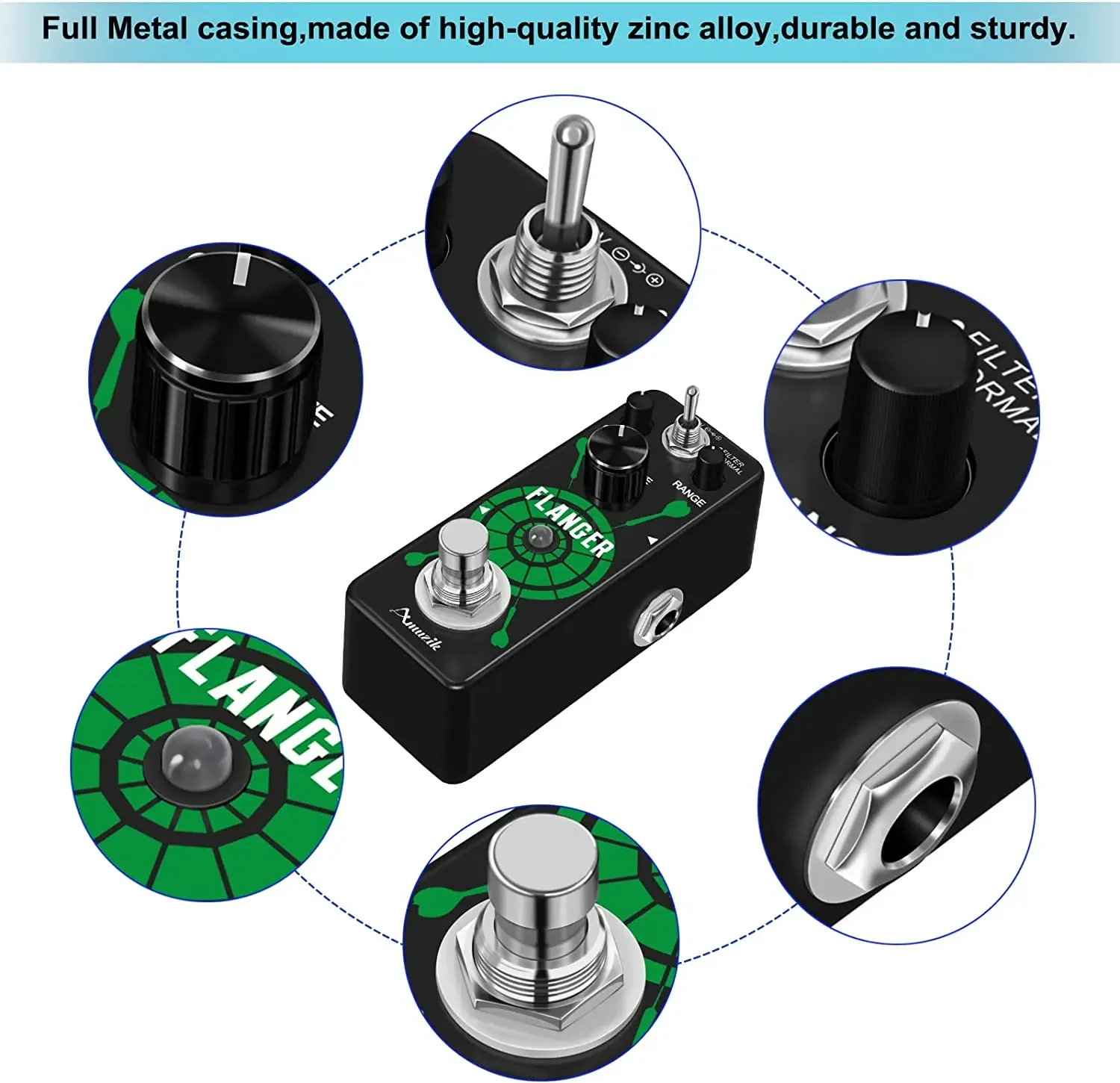 Amuzik Electric Guitar Pedal Flanger Analog Classic Bass Pedal Great Sounds Flange Effect Ture Bybass 2 Modes Effector