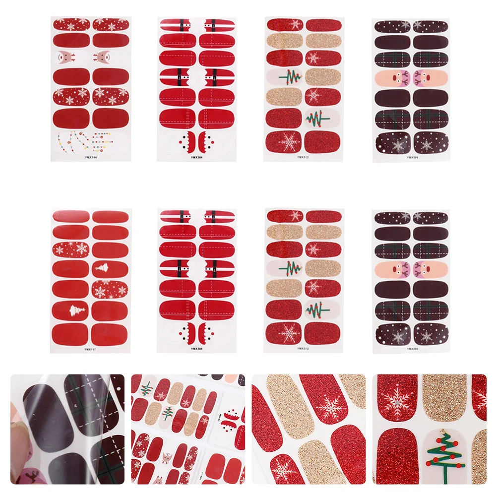 8 Sheets Christmas Nail Stickers Holiday Transfer Clear Pattern Decals Accessories Film Manicure Xmas Patch