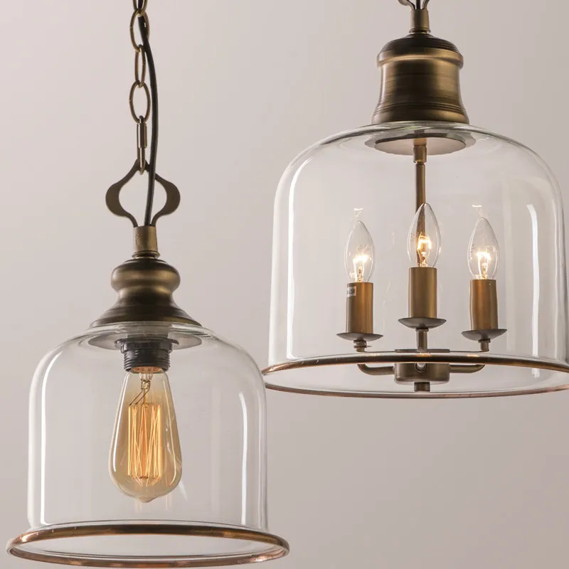 American Retro Led Pendant Light Transparent Glass Home Decoration Living Room Bedroom Island Table Three Color Light Fixture