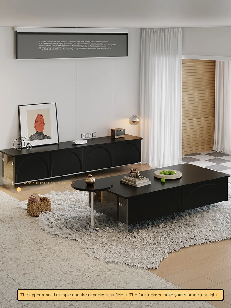 ZK Acrylic Tea Table Transparent Suspended Living Room Storage Black Modern Simple TV Cabinet