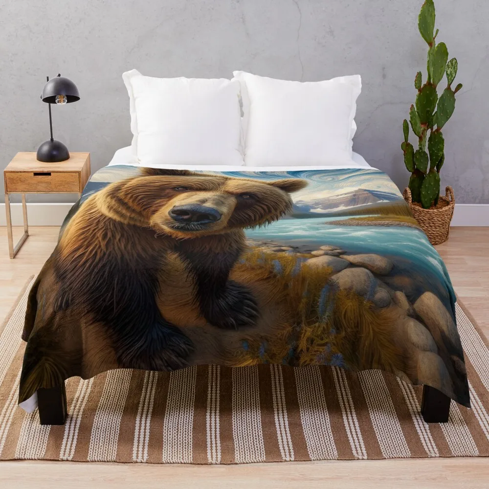 Grizzly Art #32 Grizzly Lovers Throw Blanket funny gift Comforter Extra Large Throw Hairy Blankets