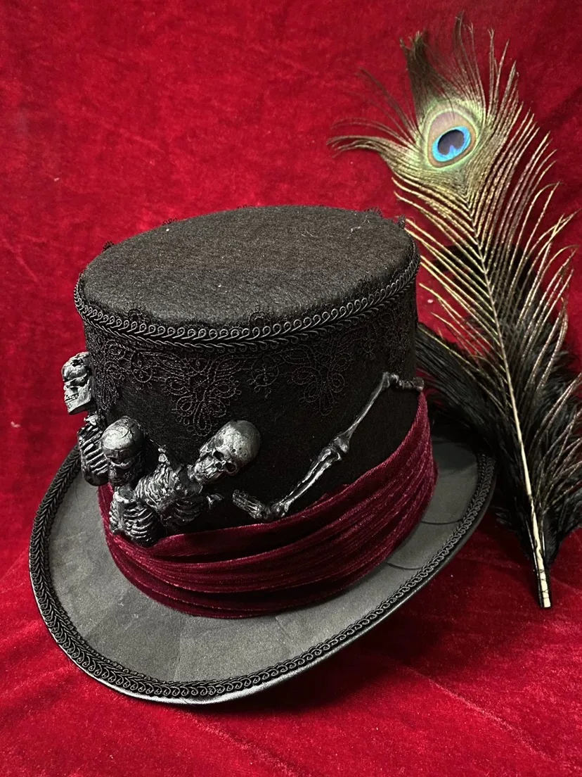 Handmade Festive Hats, Creative Pirates Of The Caribbean Captain Hats,Lace Metal Skull Prom Hats For Men And Women