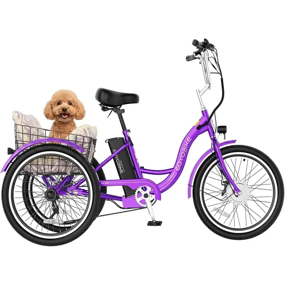 

350W Peak 700W Electric Tricycle, 15.5MPH, 36V 14.5Ah Removable Battery, Up to 60 Miles, 7-Speed
