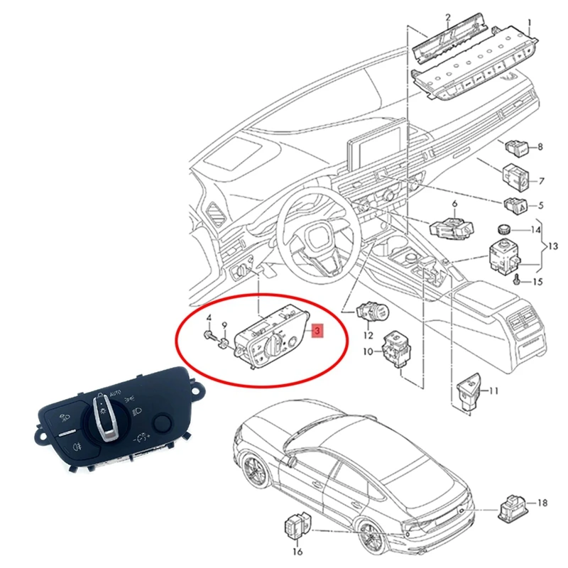 Car Front Headlight Switch Replacement Parts For Auai A4 B9 2020 4M0941531AG 4M0941531 AG
