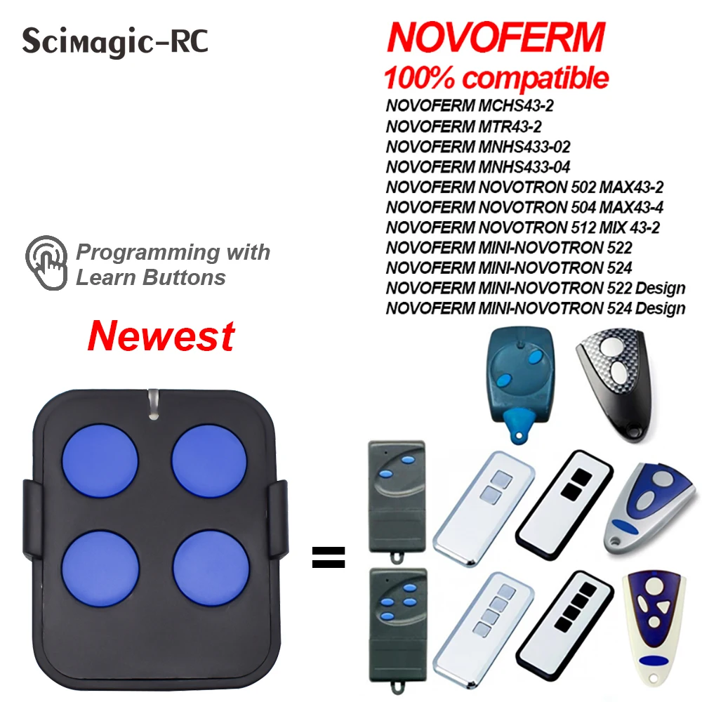 Controle remoto para NOVOTRON, Rolling Code Garagem, NOVOTRON 522, 502, MAX43-2, 504, MAX43-4, MCHS43-2, MTR43-2, 433,92 MHz