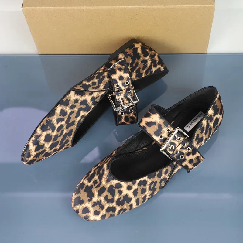 Merk Designer Dames Ballet Flats 2025, Herfst Mode Luipaardprint Ronde Neus Outdoor Ondiepe Mond Dames Mary Jane Schoenen