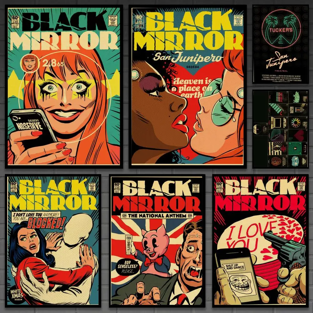 Black Mirror Vintage-Filmposter, vielseitige, wasserfeste HD-Wandkunst, selbstklebende Dekoration für jeden Raum, ideales Geschenk