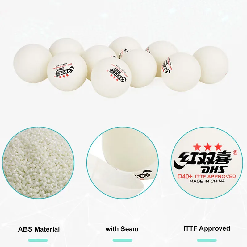 DHS Seamed Table Tennis Balls D40+ ABS New Material 10 Pcs/Box Professional ITTF Approved Ping Pong Balls for Training