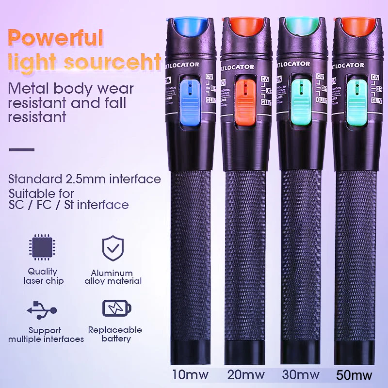 Visual Fault Locator for Cable, Red Light Pen, Laser Tester, Detector de Fibra Óptica, Medidor Testing Tool, 30mW, 30km