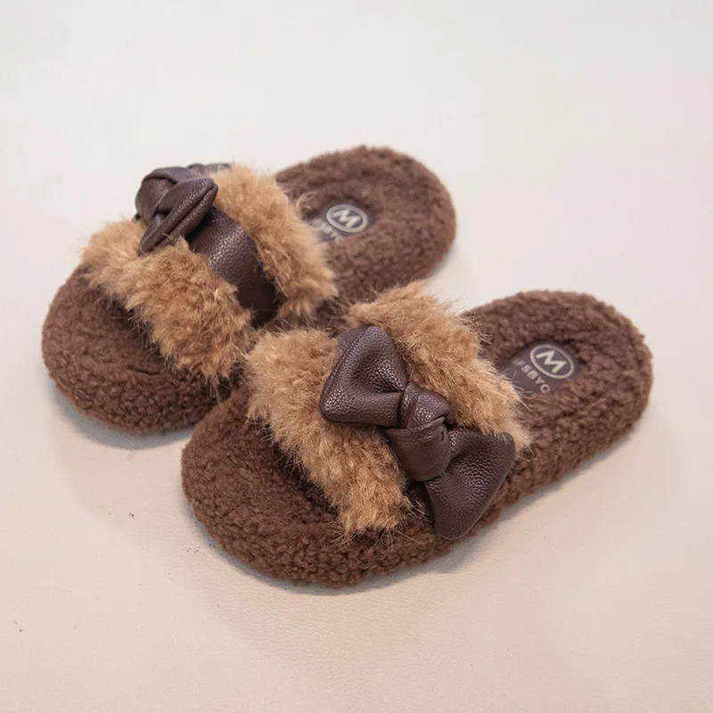 القوس الربط رقيق النعال ملابس خارجية للأطفال موضة 2025 جديد الخريف والشتاء الدافئة سميكة القاع كلمة واحدة ممسحة قطن #6