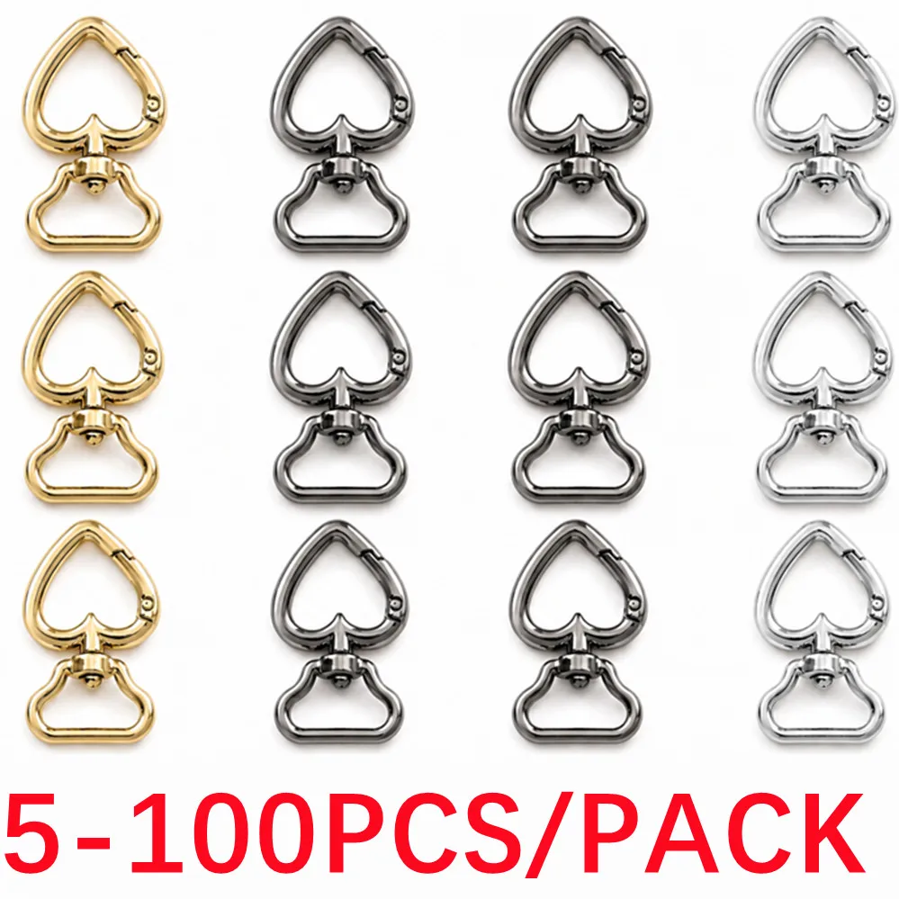 5-100Pcs Heart Shape Rotation Alloy Lobster Spring Clasps Openable Key Ring Love Hook Carabiner Connector Chain Buckles Jewelry