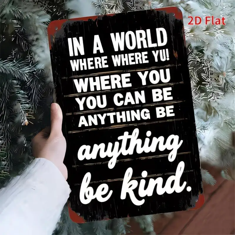 2D Flat Be Kind Inspirational Quote Vintage Metal Tin Sign - Black Red Retro Wall Art, Iron, Rustic Style, Perfect for Home Offi
