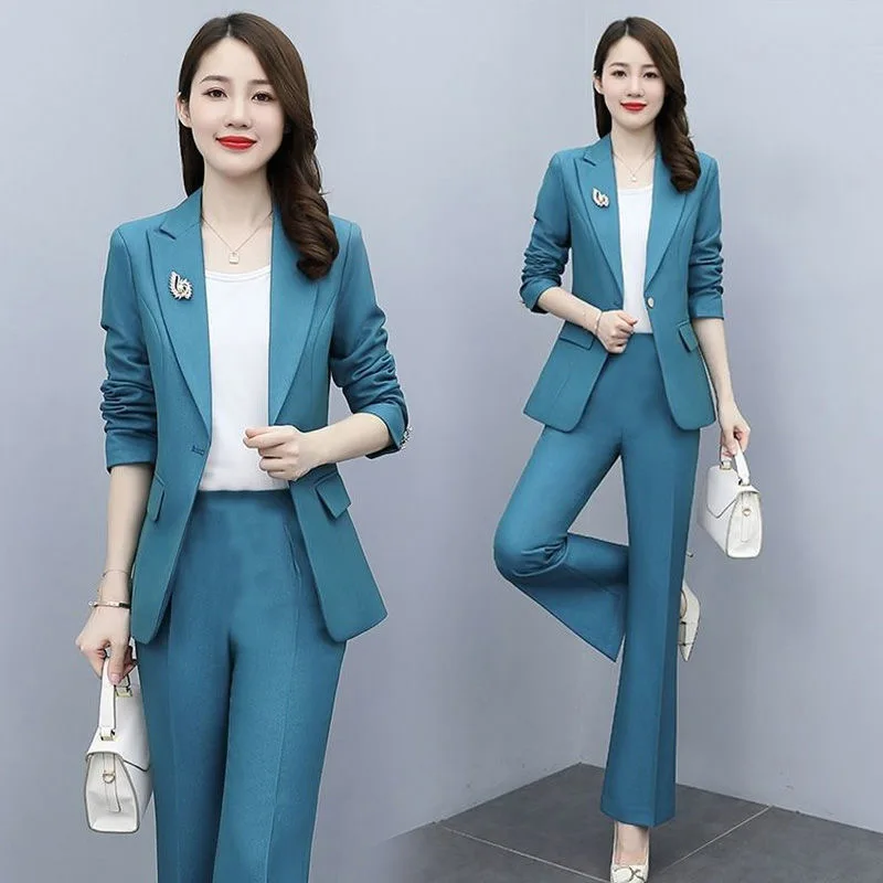 

Spring Fall Suit Female Offical Lady Blazer Women Turn Down Collar High Waist Women's Pants Female 2 Piece Set Elegant