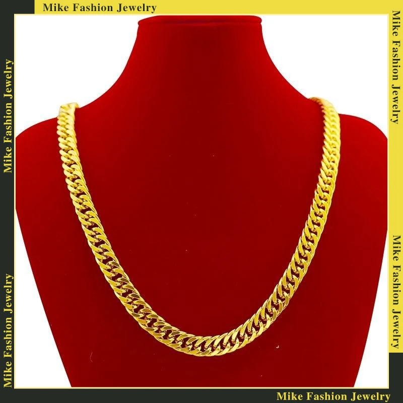 18-karatowe żółte piasek złoto 8 mm Kubański łańcuszek Naszyjnik dla kobiet Mężczyźni Impreza Ślub Zaręczyny Moda Drobna biżuteria Prezent urodzinowy dla pani