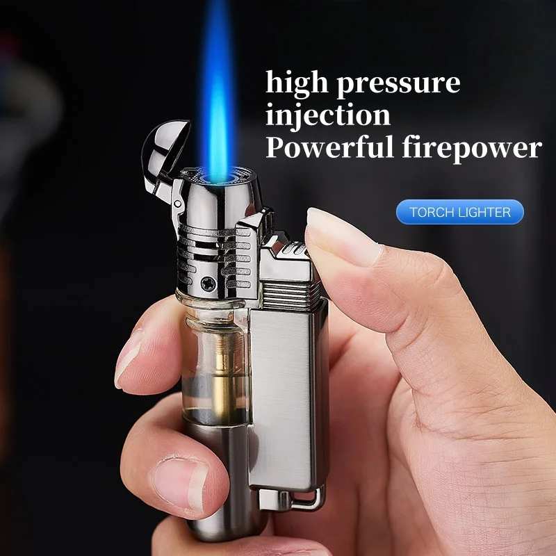 

MINI Portable Straight Punch Windproof Metal Small Welding Gun Transparent Gas Box Creative With Lid High Firepower Lighter