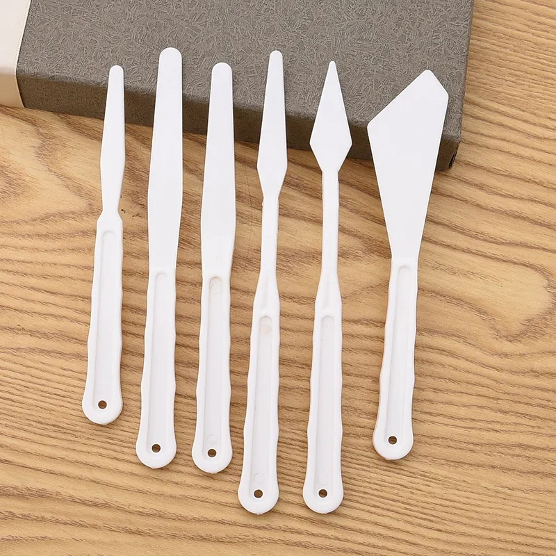 أدوات الرسم الزيتي: 6 قطع/مجموعة سكاكين الرسم الزيتي، ملعقة، سكين اللوحة، سكين الخلط، مكشطة للحرف الفنية