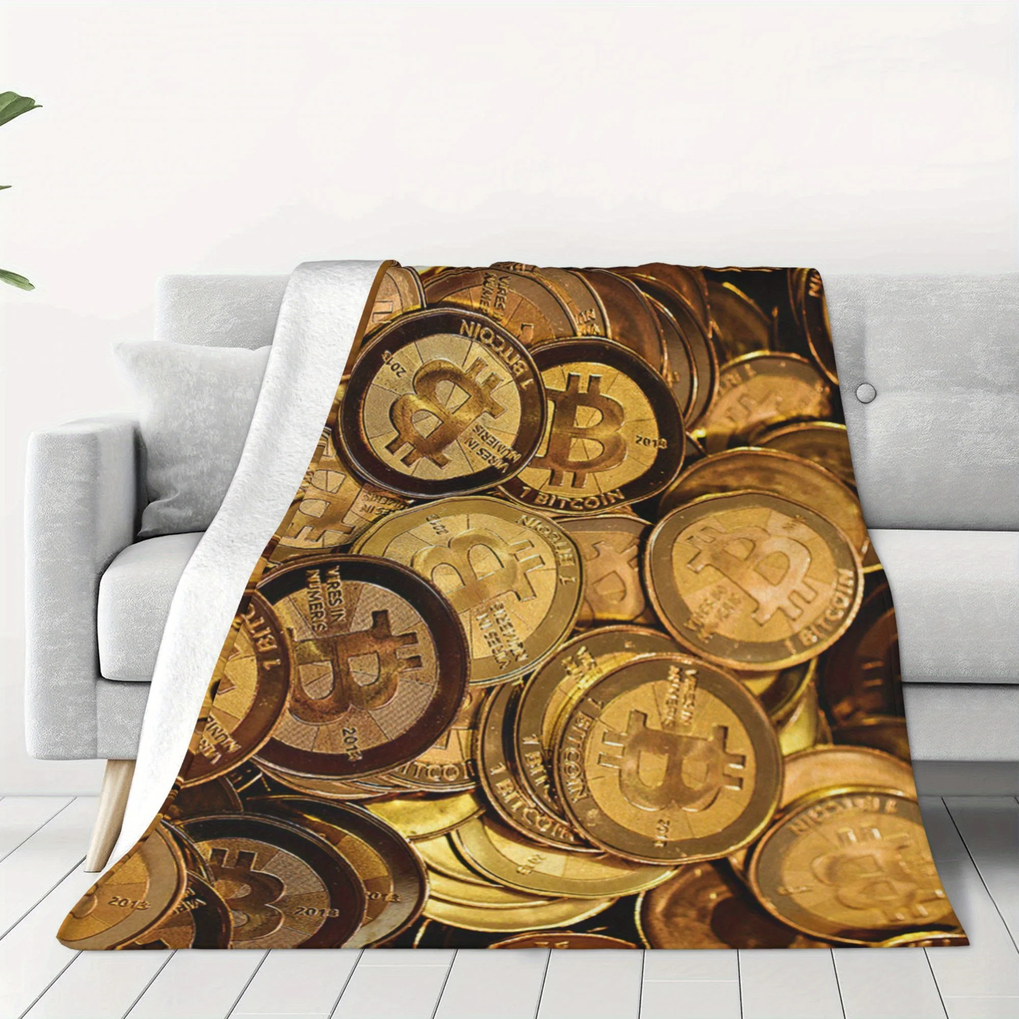 Bitcoin Themed Flannel Throw Blanket Soft Cozy Warm All Season Versatile Comfort for Crypto Fans