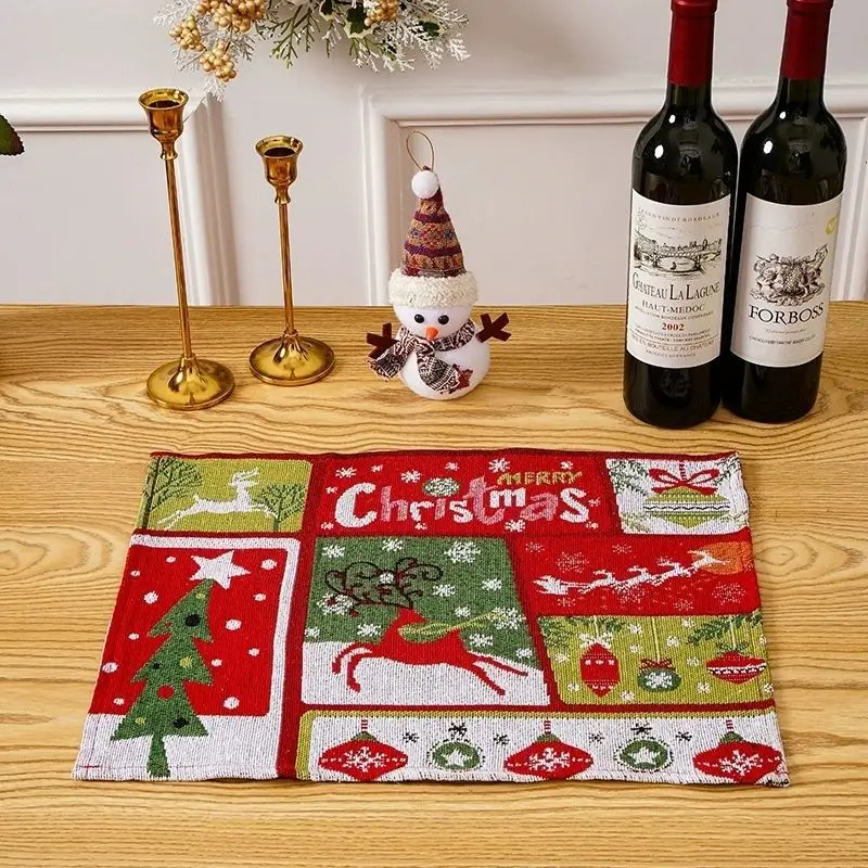 VIKAMA Green Santa Claus Snowman Christmas Placemat Dining Mat Kitchen Decor Home Tabletop Festive Xmas Durable Cozy Aesthetic