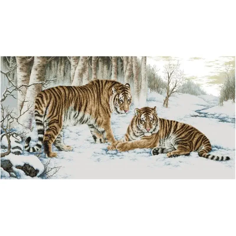 Two Tigers NKF Animal Patterns Cross Stitch Kit Aida 14CT Count 16CT 11CT HD Print Fabric Embroidery Sewing DIY Home Decor Gifts