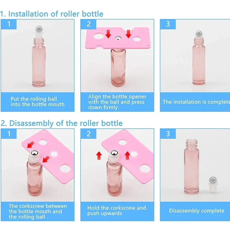 5Pcs 5ml 10ml Portable Frosted Glass Essential Oils Roller Bottles Refillable Roll on Vials With Opener Funnels For Aromatherapy