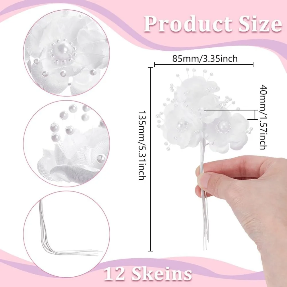 72Pcs White Artificial Silk Pearl Spray Craft Flower Mini Polyester Flower Bouquet for DIY Wedding Bridal Cake Topper Corsage