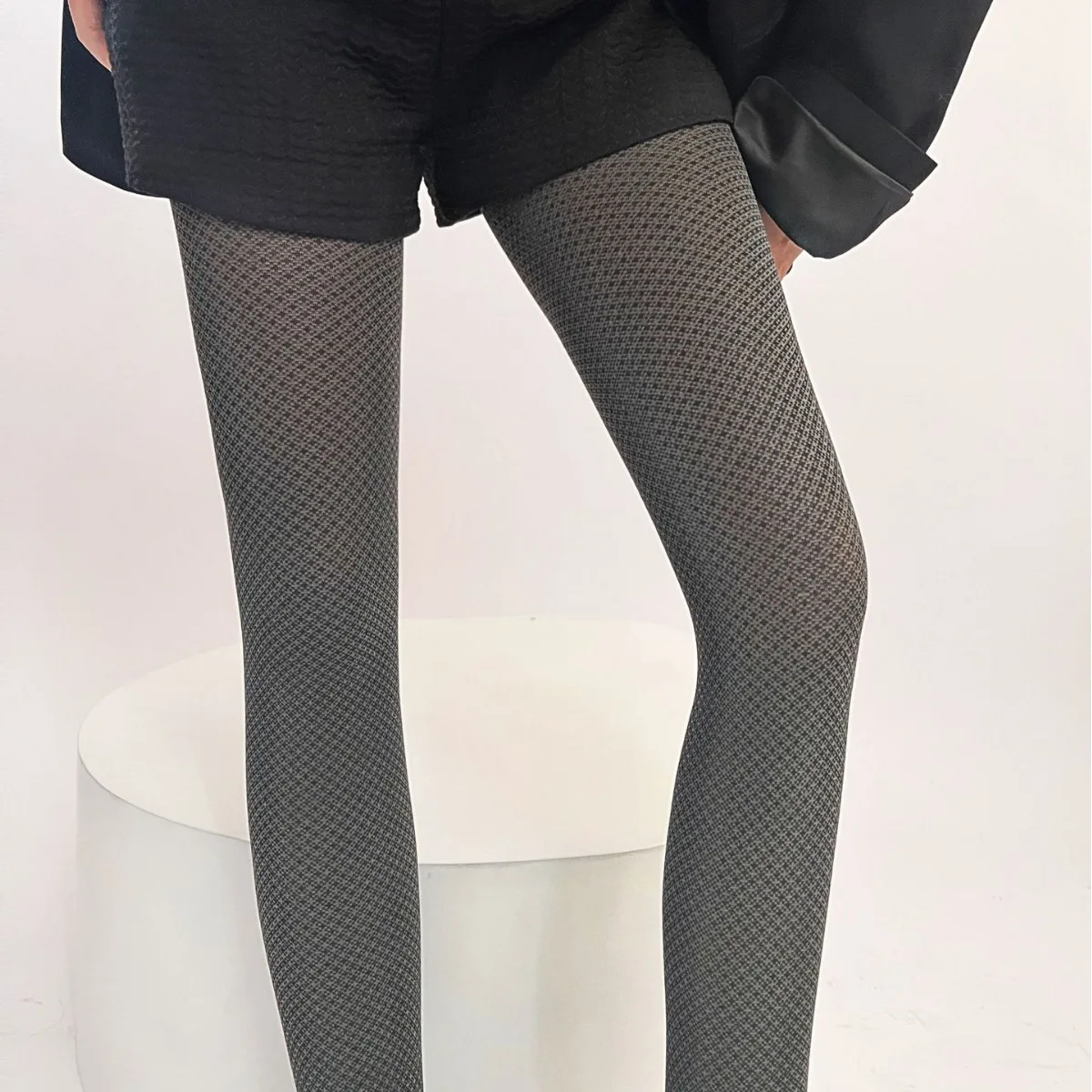 Autumn Interwoven Small Plaid Women\'s Pantyhose Grey Elegant Lolita Hottie Tights Easy Matching OL Commuter Bottomed Hosiery