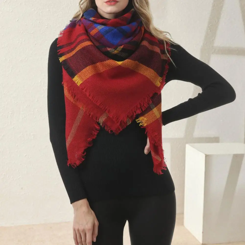 Women Plaid Scarf Cozy Color Block Knitted Winter Scarf for Women Thick Warm Soft Windproof Neck Stylish for Women