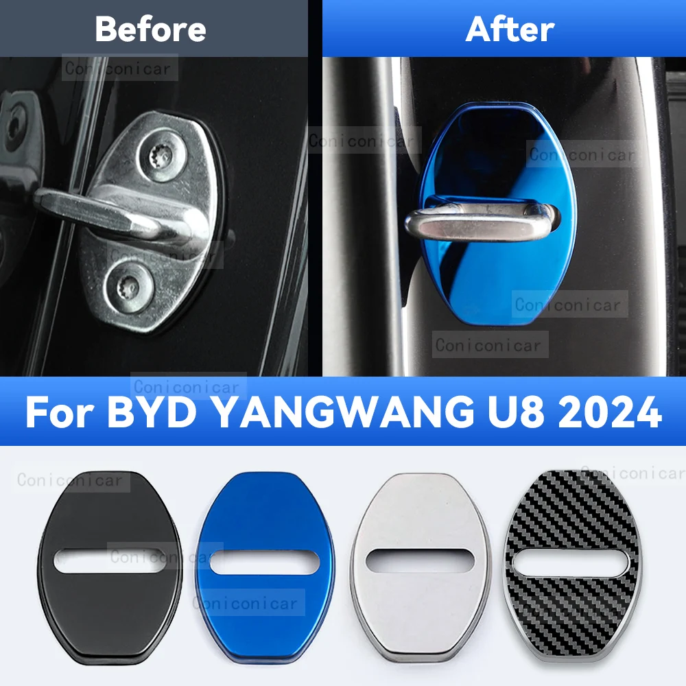 4PCS Car Door Lock Protector Cover Stainless Steel For BYD YANGWANG U8 2024 Auto Protect Buckle Anti-rust Decoration Accessories