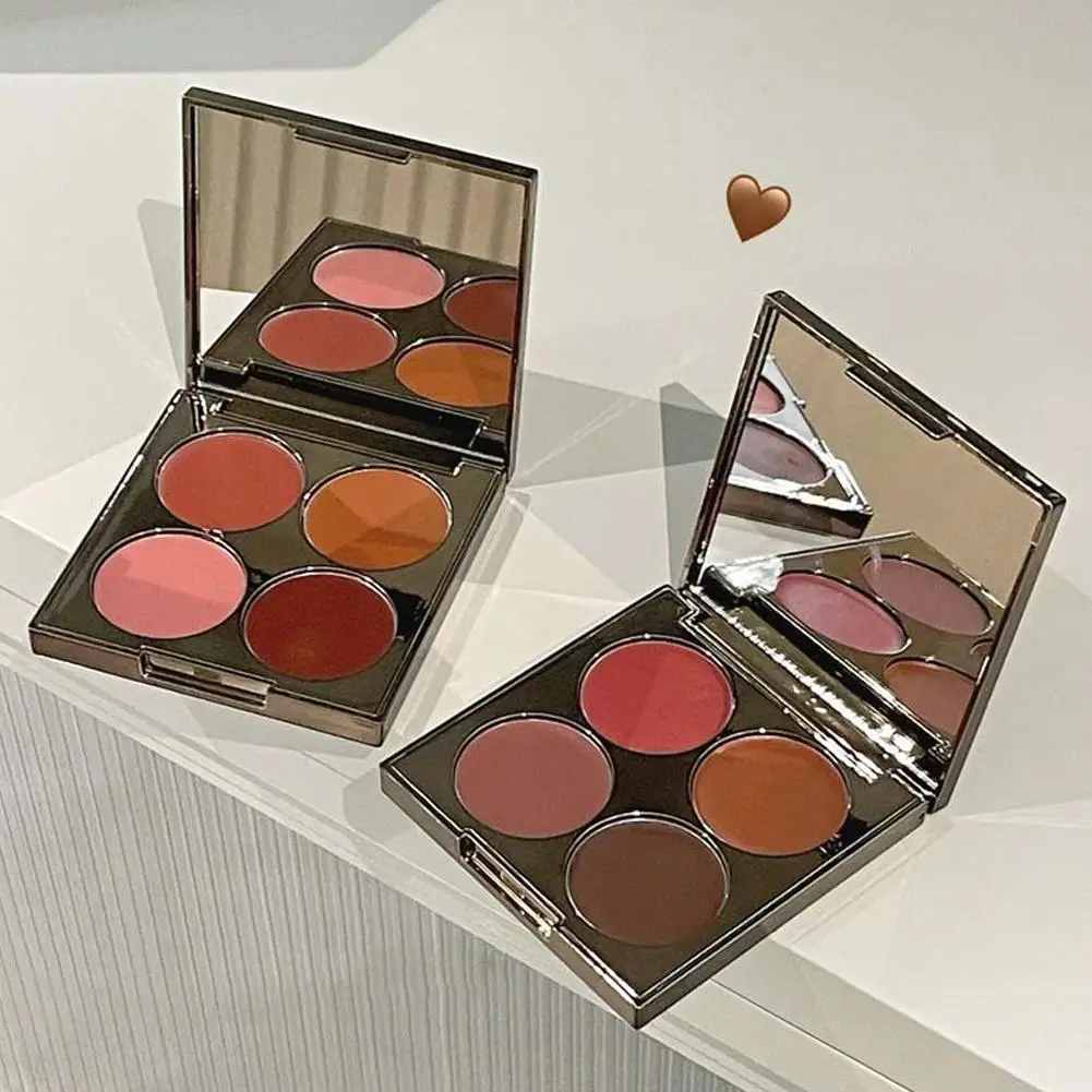 4 Shades Cream Blush Palette With Mirror Blendable All-in-one Smooth Autumn Winter Matte Palette Tint Warm Orange Red Rouge H1F5