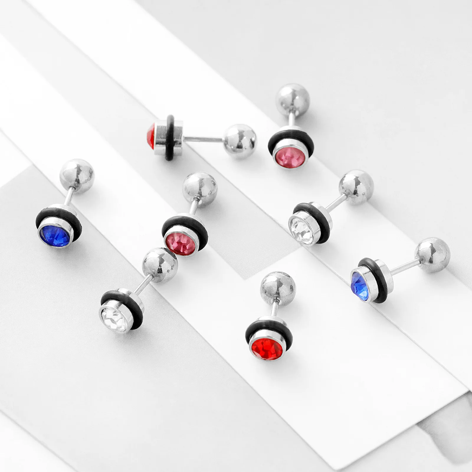 2Pcs Titanium steel inset diamond zircon earrings ear bone nails tongue nails color ball tongue ring piercing jewelry