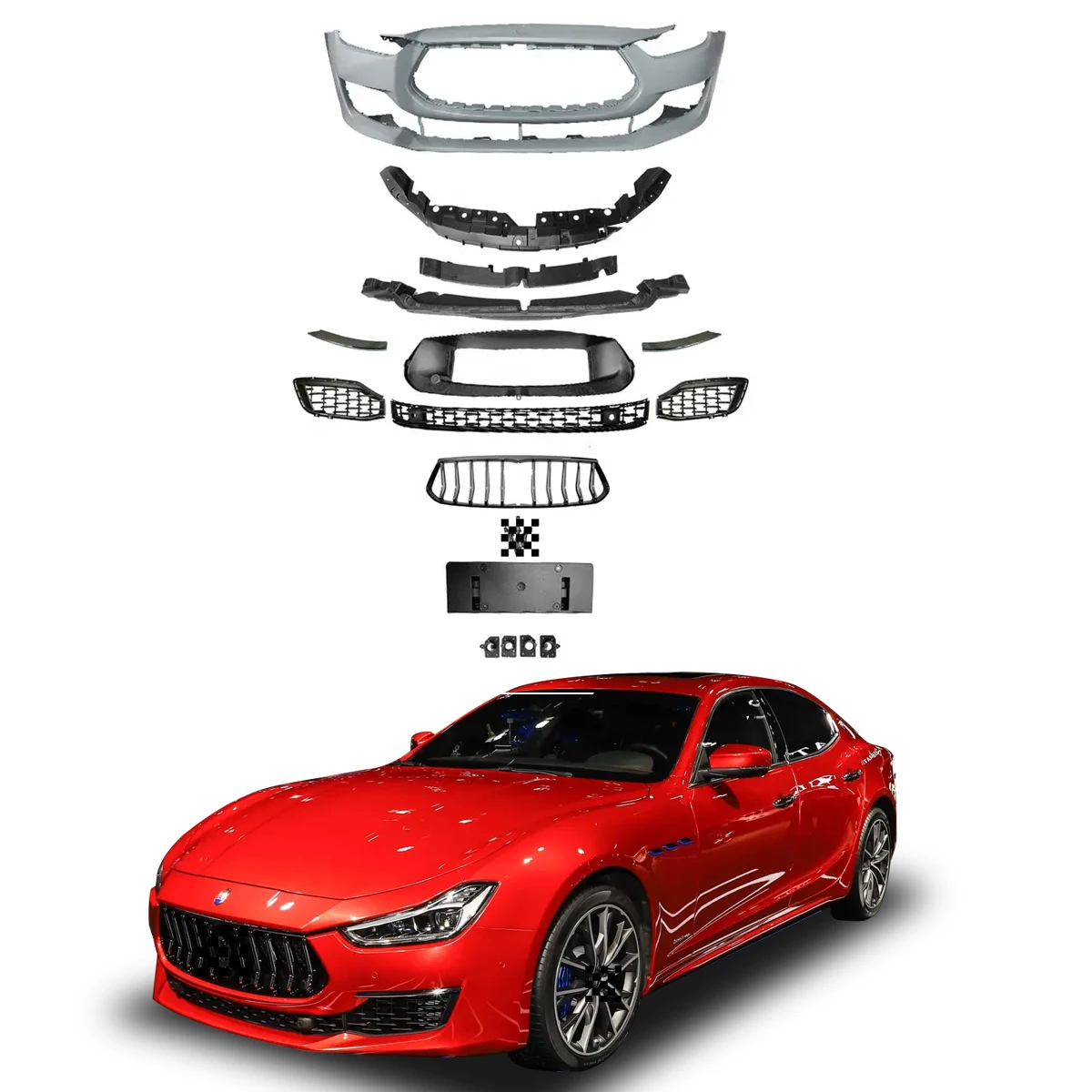 

Car Body Kit For Maserati Ghibli 2014-2017 Upgrade 2021 GT Front Bumper Lip Grille High Quality