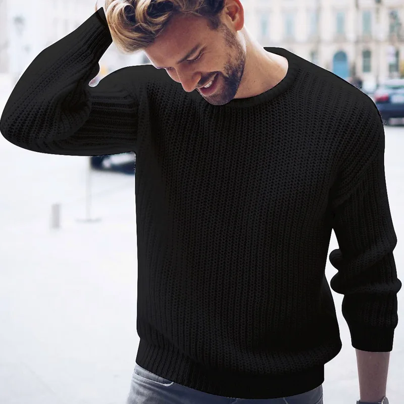 Men's Sweater Autumn And Winter New Solid Color Simple Pullover Fashion Casual Large Size Sweater