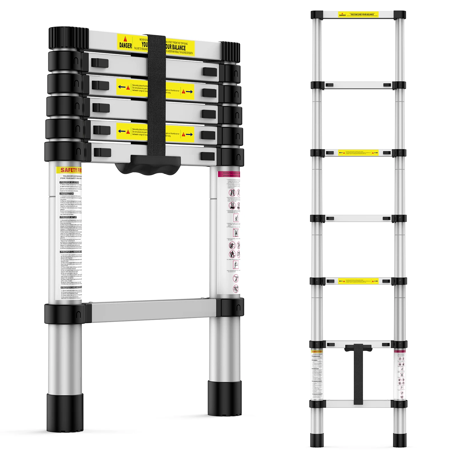 6.6FT Aluminum Telescoping Ladder,Folding Ladder Collapsible Ladder with Non-Slip Feet,Portable Multi-Purpose Extension Ladder