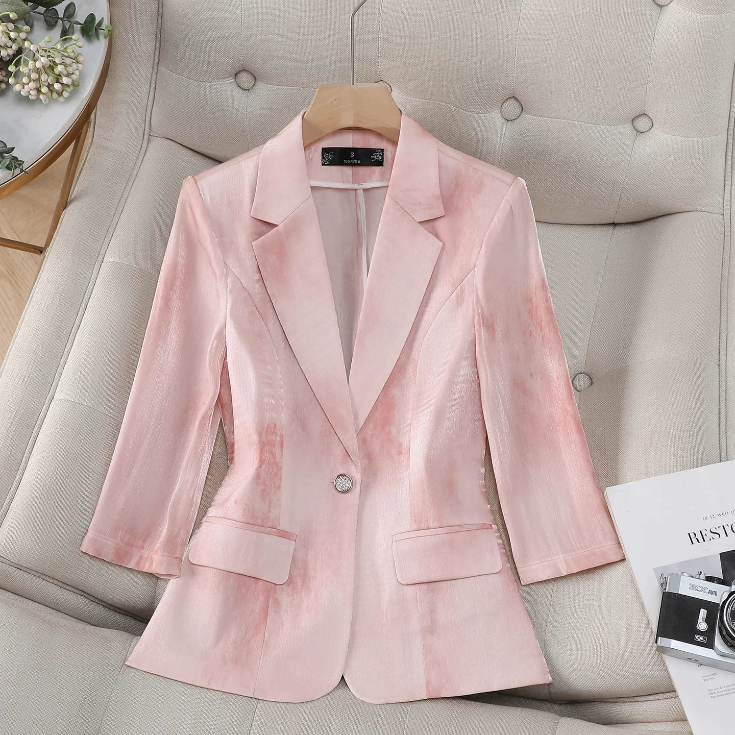 Women's Blazer Summer Thin Jacket 2026 New Fashion Seven-quarter Sleeve Casual Office Suit Coat Ladies Business Formal Jacket