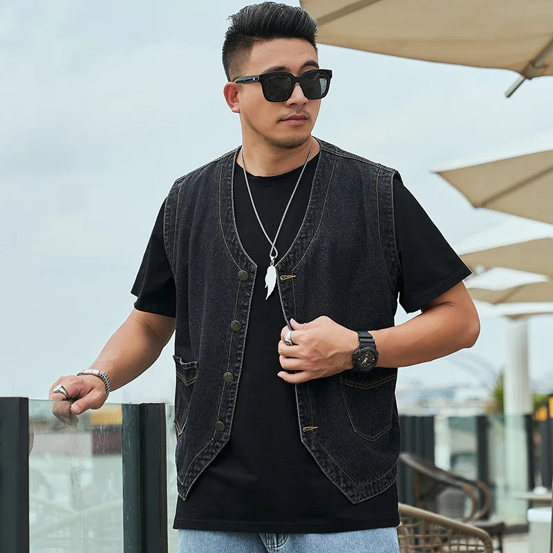 Casual Oversized 75% Cotton Denim Vest Plus Size 7XL 6XL 5XL Loose Men\'s Sleeveless Jeans Tank Vintage Summer Y2k Youth Workwear
