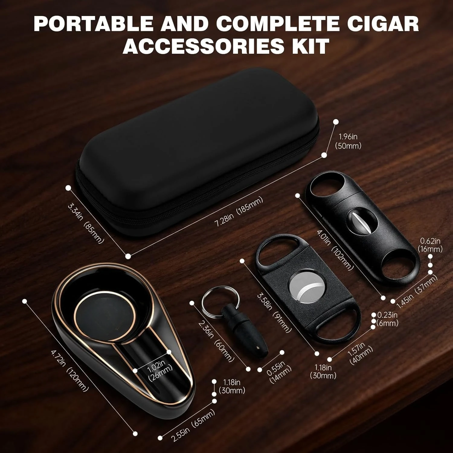 Juego de Herramientas para Cigarros, Cortador de Cigarros, Cenicero Portátil, Bolsa para Cigarros, Accesorios, 5 Piezas, Caja de Regalo Exquisita
