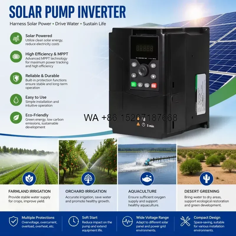 Wmwmnu 99% MPPT Solar Water Pump AC Drive Inverter Three Phase 380V 1.5kW 5.5kW PV VFD Variable Frequency Drive Irrigation