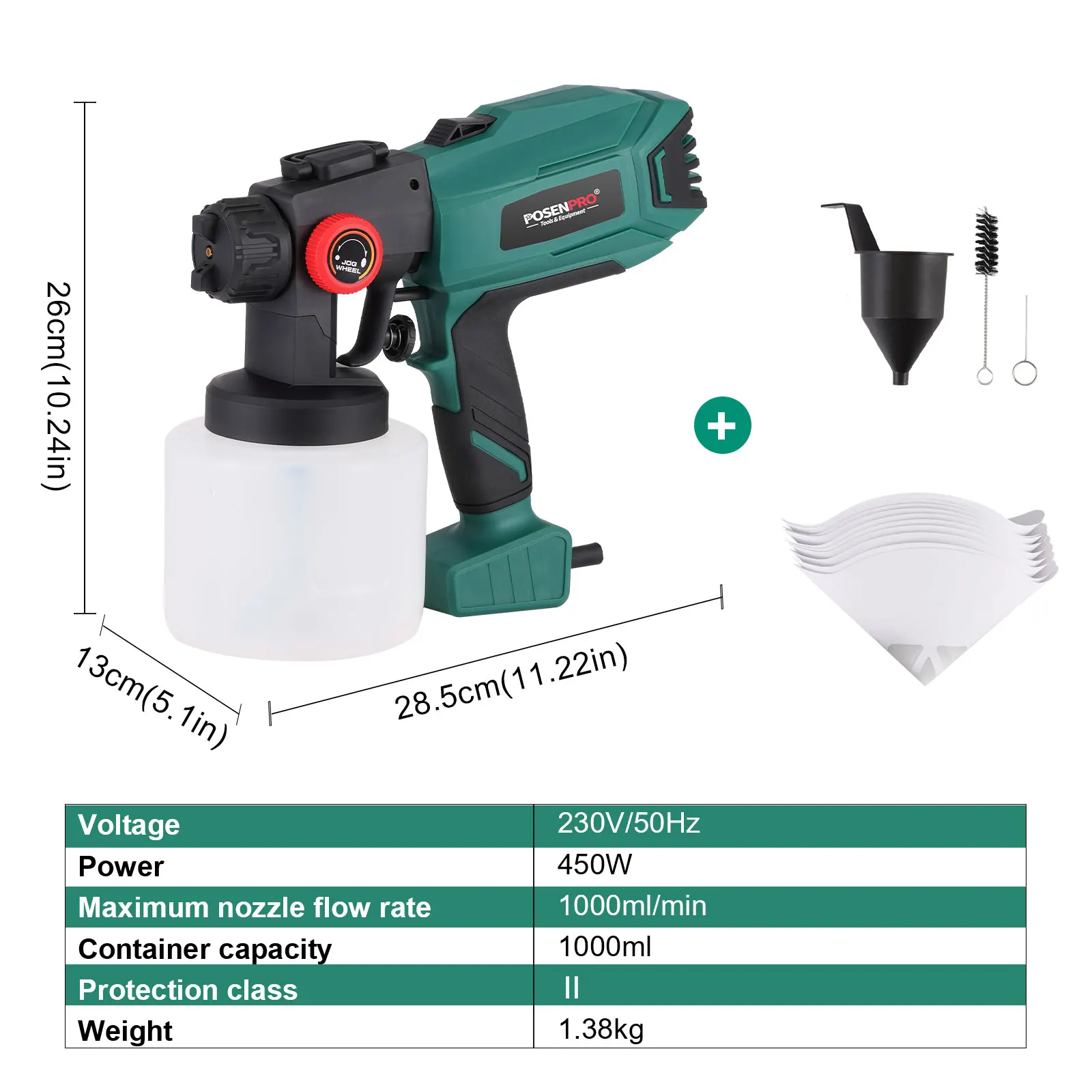 POSENPRO 450W Electric Paint Spray Gun, Blowing & Cleaning Function, 1000ml Tank, for Furniture, Walls, Doors, Fences, DIY Tools
