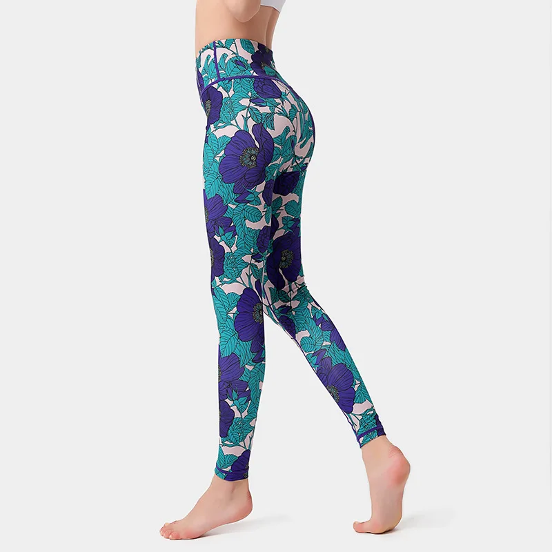 Pantaloni da yoga da donna con stampa floreale 3D Pantaloni da yoga da palestra Fitness Sollevamento fianchi Leggings elastici Pantaloni sportivi multicolori ad asciugatura rapida