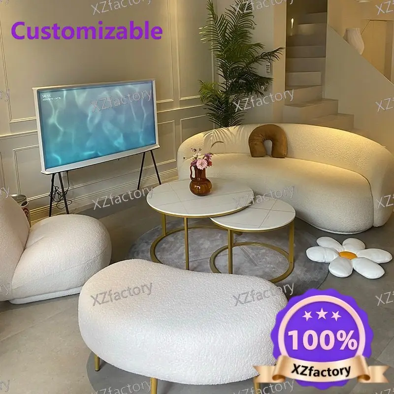 Factory Direct 2026 Top Rated Nordic Living Room Small Unit Technology  Beauty Salon Wedding Shop Rest Area Lamb Fleece Sofa