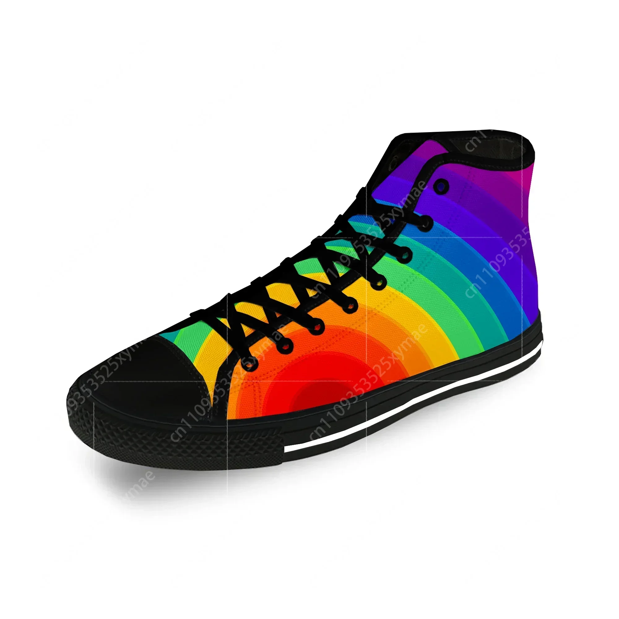 

Rainbow Spot Stripe Colorful Casual Cloth Fashion 3D Print High Top Shoes Men Women Lightweight Breathable Sneakers