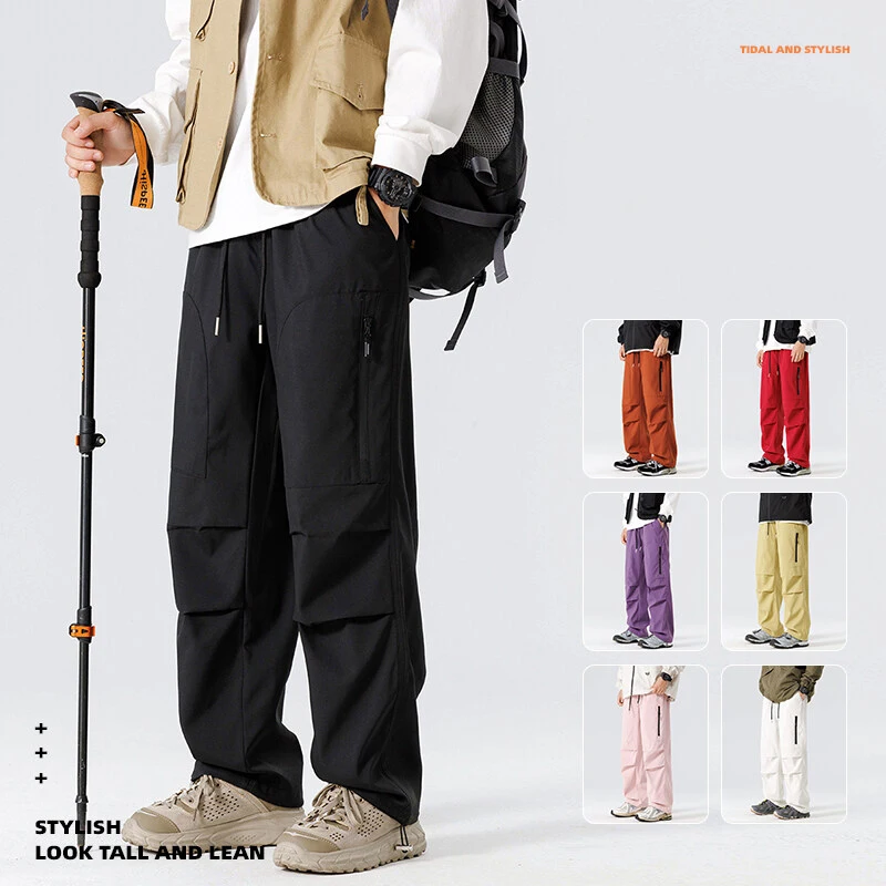 Men's Casual Cargo Pants with Multiple Pockets - Straight Leg, Loose Fit,, Zipper Details, Perfect for Spring and Fall
