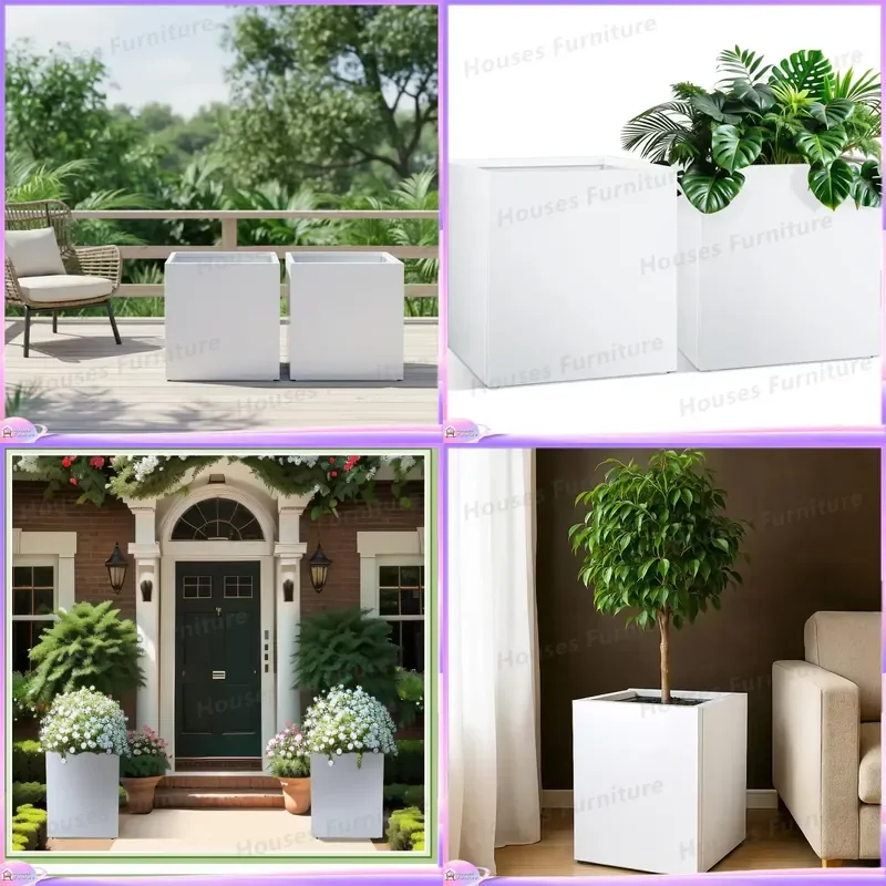 Tall Rectangular Metal Flower Pot Aluminum Planter Box for Outdoor Garden Vegetables Herbs Flowers Large Decorative Planters