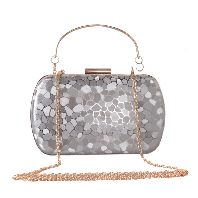 Nuevos bolsos de noche de piel de piedra, bolsos de cuero dorado para cena de boda, bolsos para fiesta y banquete con cadena, Mini bolso de mano