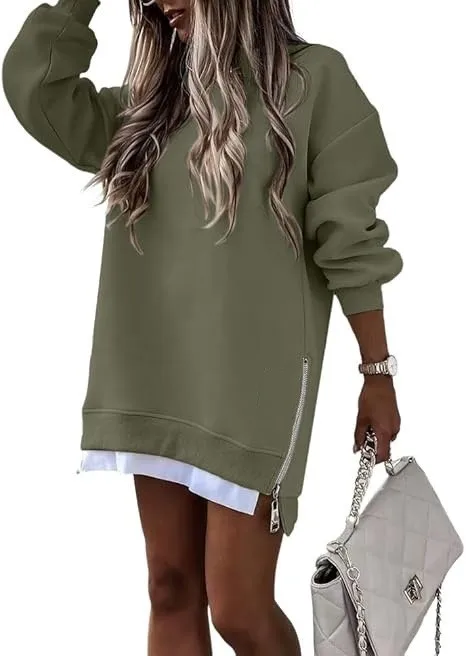 Style Pullover Hoodie Regular Fit Commute Style with Round Neck Asymmetrical No Hood Standard Length Single Women Sweatshirt